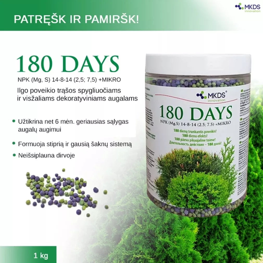 180 DAYS pika toimega väetis okaspuudele ja igihaljastele, 1 kg