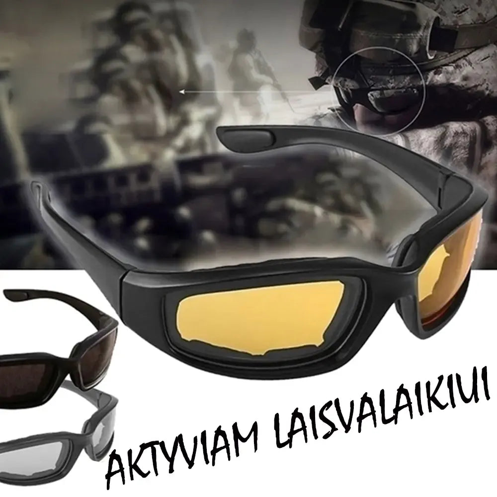 Juodi aktyvaus laisvalaikio akiniai su tamsintais stiklais ir sportiniu rėmeliu, skirti laisvalaikio ir sporto veikloms.