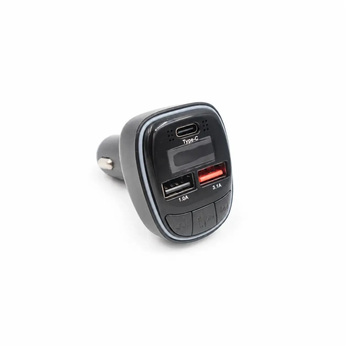 Automobilinis Bluetooth FM siųstuvas su įkrovikliu, kompaktiškas ir patogus naudoti automobilyje.