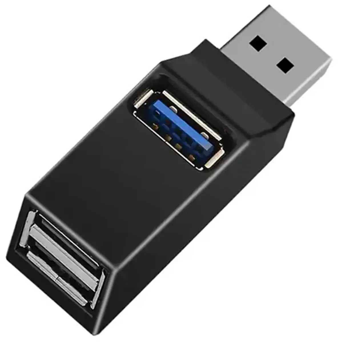 USB 3.0 prievadų skirstytuvas su trim USB jungtimis, skirtas duomenų perdavimui ir papildomų prievadų prijungimui.