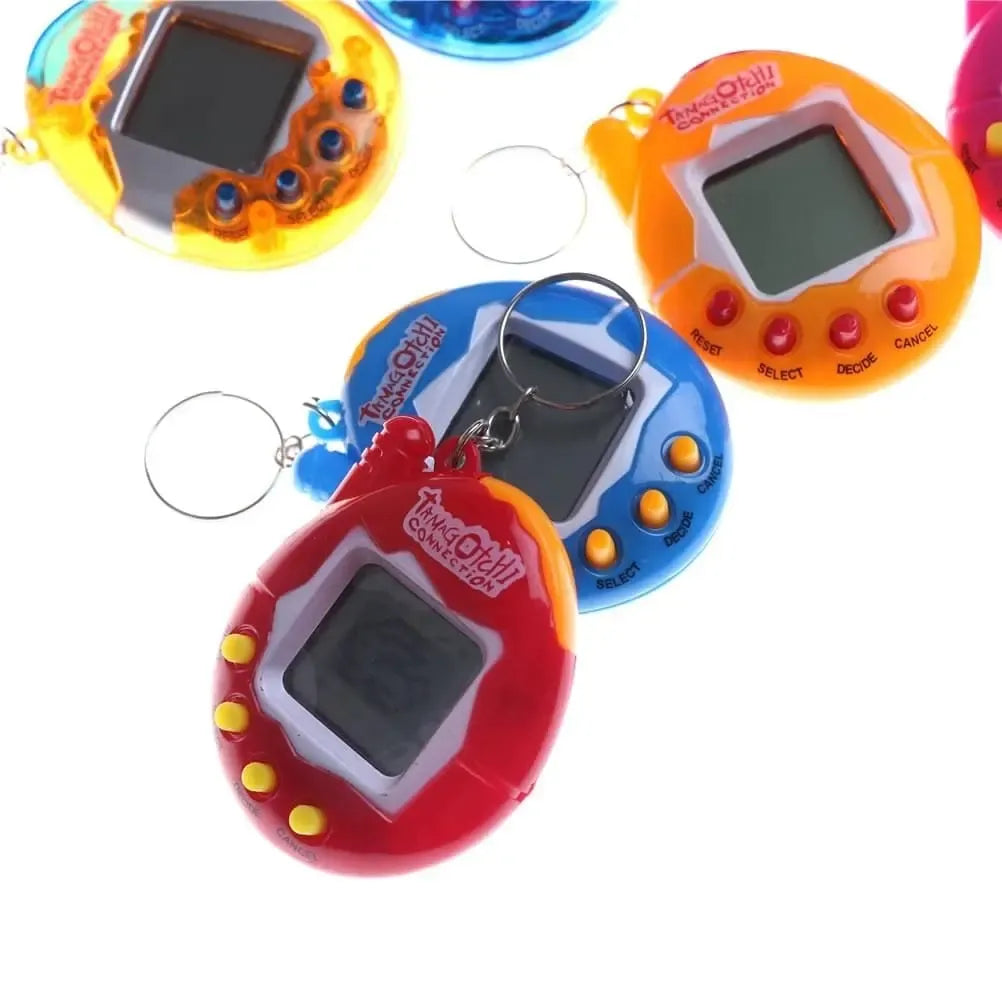 Elektroninis Tamagotchi žaislas su stilingu virtualiu augintiniu, spalvingas ir interaktyvus vaizdas.
