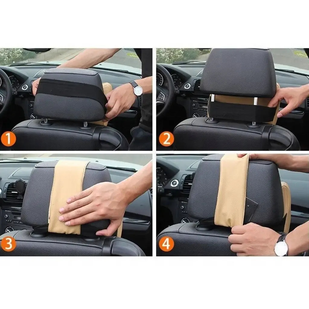 Juodos spalvos ergonominių pagalvių rinkinys automobiliui, patogiai priglunda prie galvos ir kaklo, skirtas komfortui vairuojant.