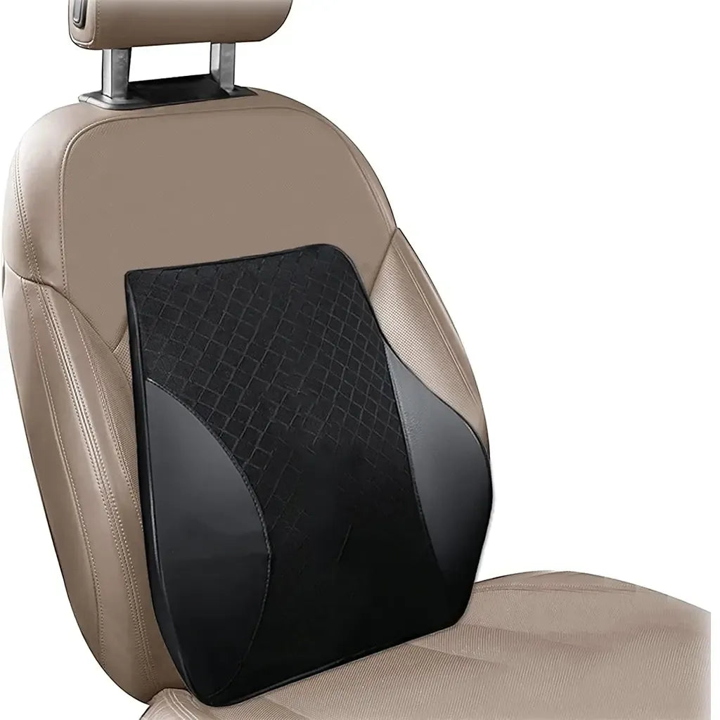 Juodos spalvos ergonominių pagalvių rinkinys automobiliui, patogiam sėdėjimui ir nugaros palaikymui.