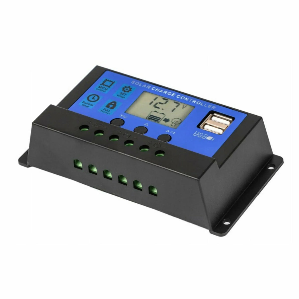 Saulės įkrovimo valdiklis su LCD ekranu ir USB, 60A, 12V/24V PWM saulės baterijoms, elektros energijos valdymas