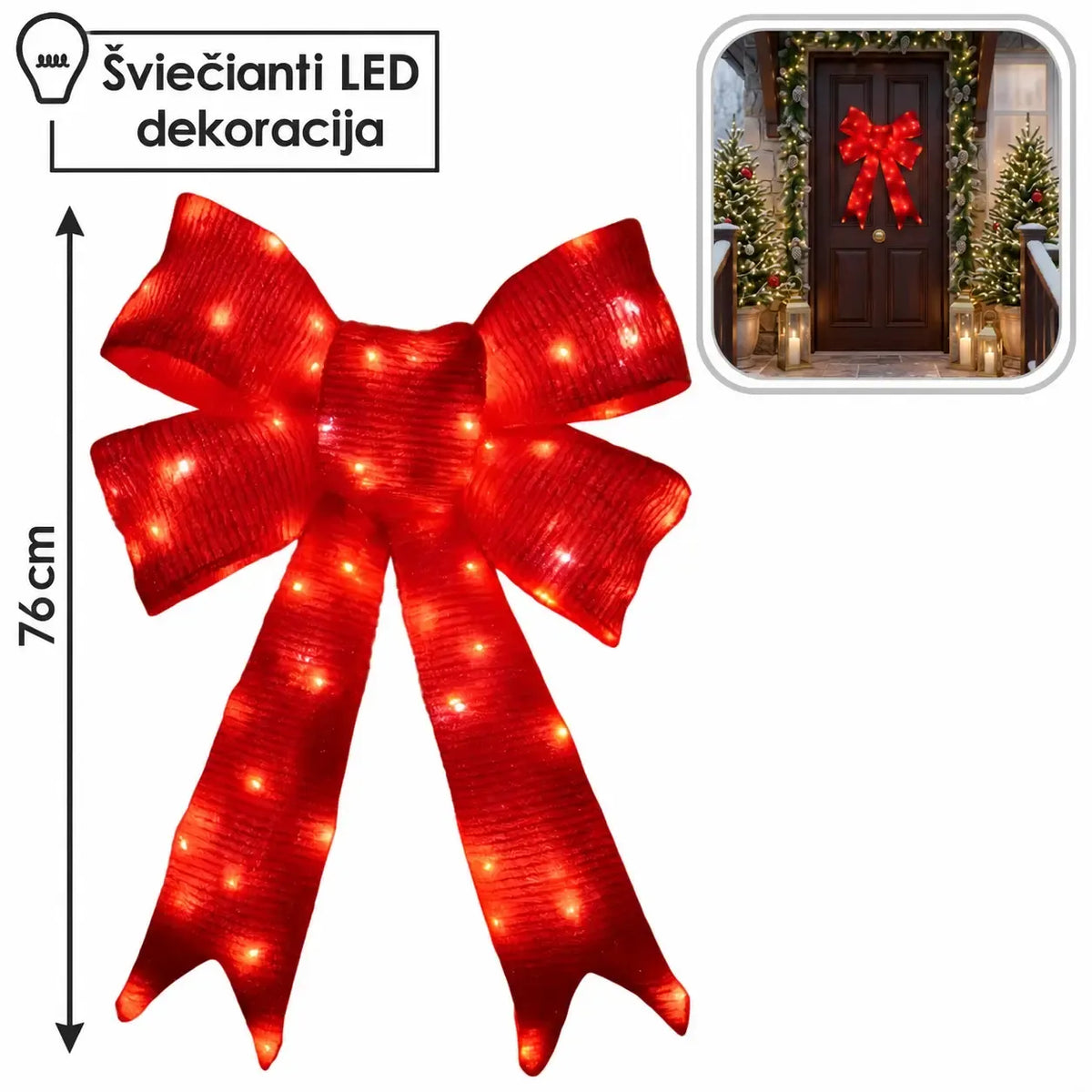 3D LED-jõulukaunistus – punane lips, 76 cm, 112 LED-tulukest