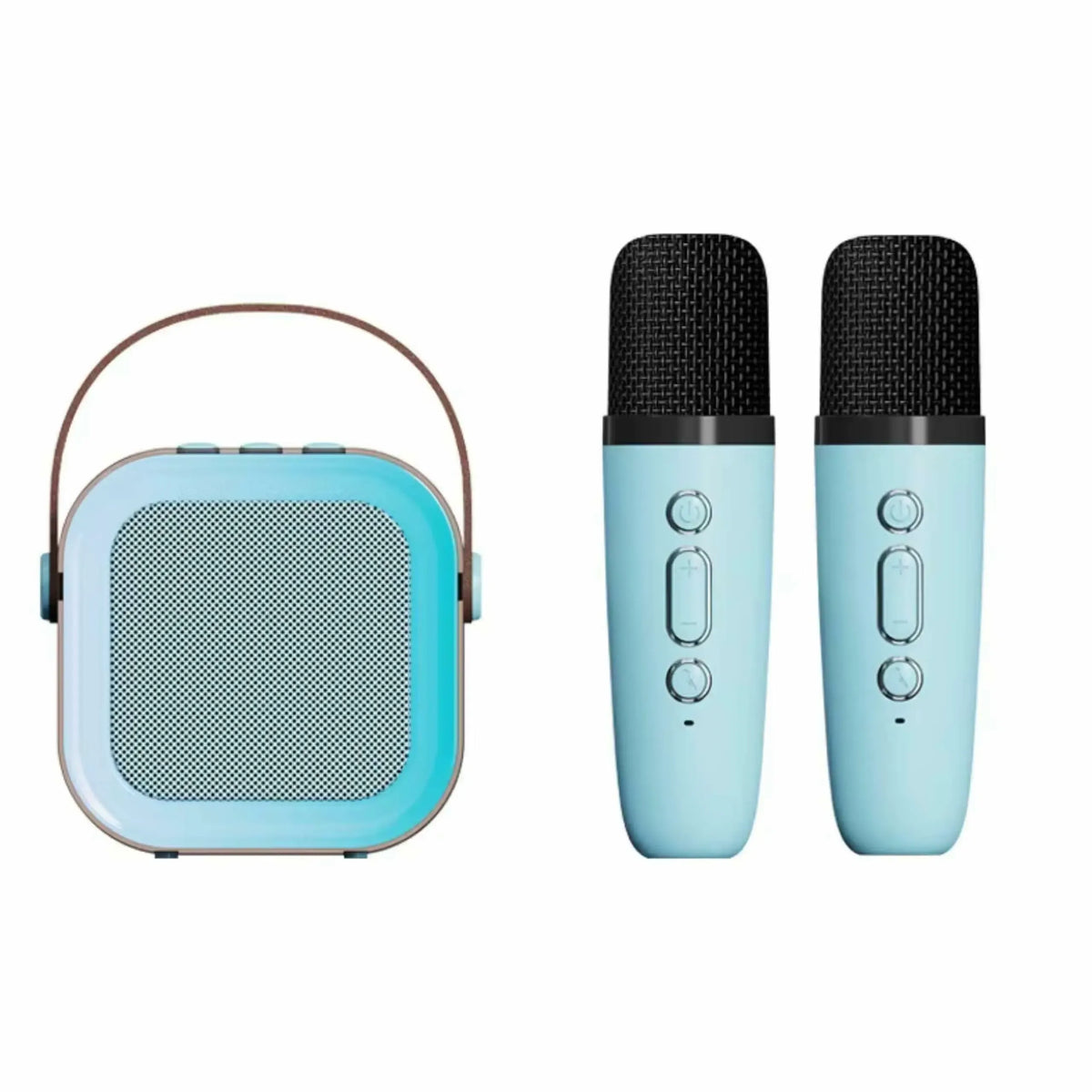 Karaoke kolonėlė su mikrofonais ir LED apšvietimu, Bluetooth ryšiu, skirta judriems muzikos vakarėliams.