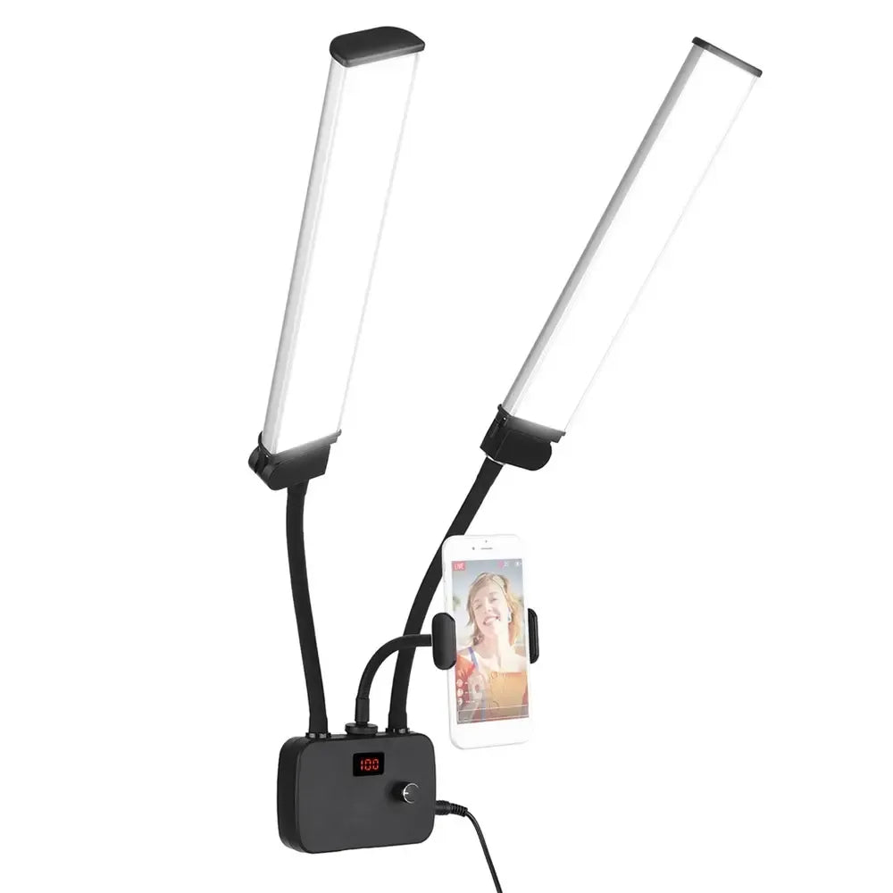 Dvigubos LED panelinės lempos HD-45X su trikoju studijiniam apšvietimui, šviesos reguliavimo galimybė, profesionalus apšvietimas
