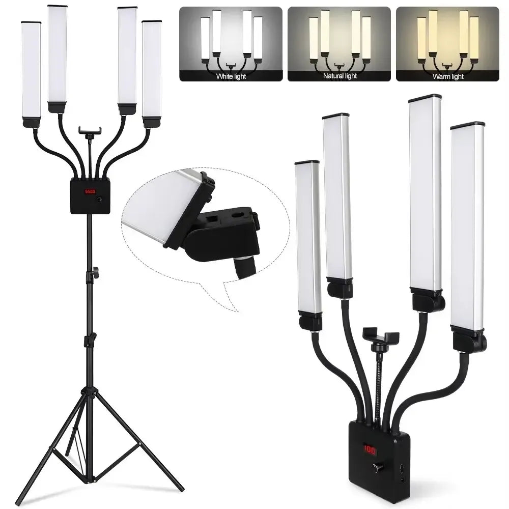 Profesionali LED panelinė lempa CS-SY-008 su lankstomomis rankenomis ir trikoju, apšvietimo įrangai filmavimui ar fotografijai.