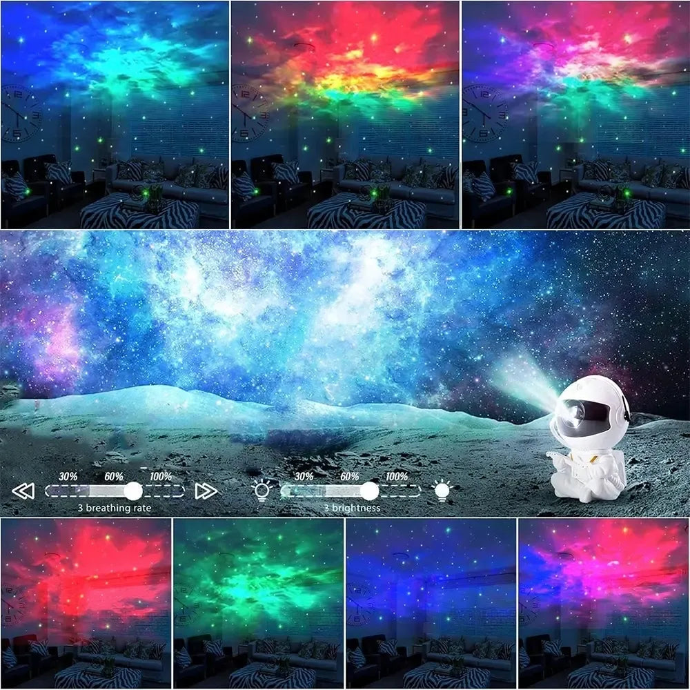 LED projektorius Astronautas su Bluetooth funkcija, šviečiantis ir su galimybe prijungti įrenginius, vaizdas su astronautu ir šviesos efektu.