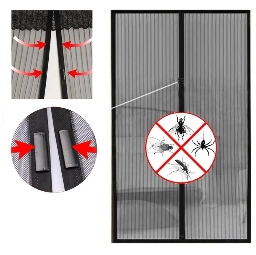 Magnetinis tinklelis durims nuo vabzdžių ir uodų, baltas, su magnetinėmis juostomis ir tinkleliu, apsauga nuo uodų ir vabzdžių.