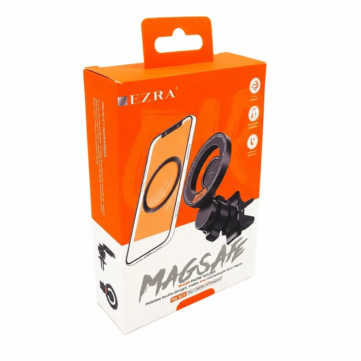 Magnetinis automobilinis telefono laikiklis EZRA HL144, tvirtai laikantis išmanųjį telefoną automobilyje.