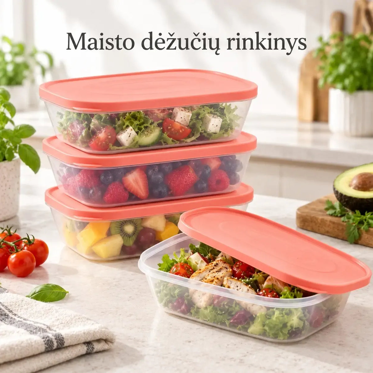 Maisto laikymo dėžučių rinkinys, 3 vnt., po 3500 ml, sandari plastikinės dėžutės maistui, patogus ir talpus maisto saugojimui