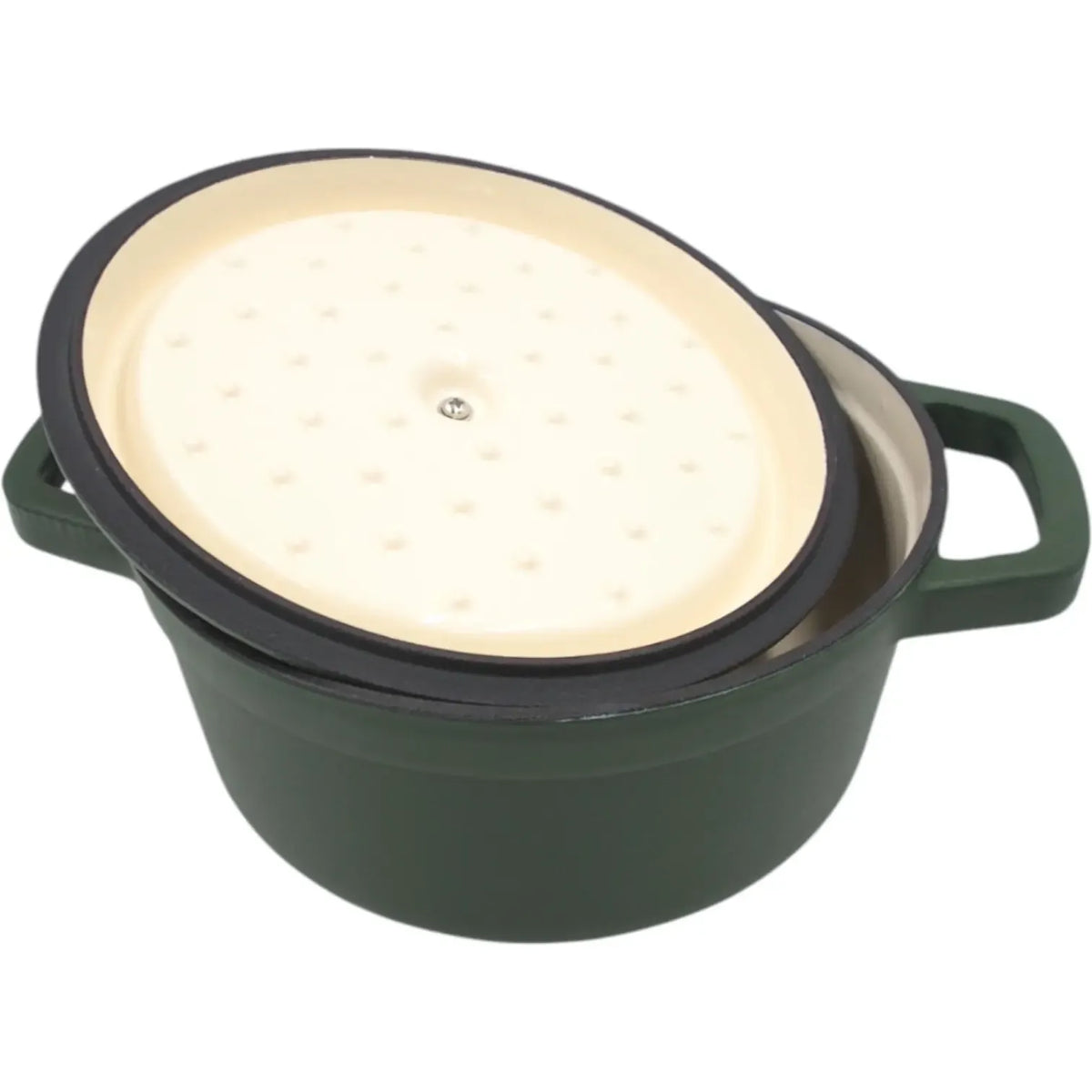 Žalias 2,9 l emaliuotas ketaus puodas MORBERG x ÅHLÉNS, su rankenom ir patvaria emaliuoto paviršiaus danga.