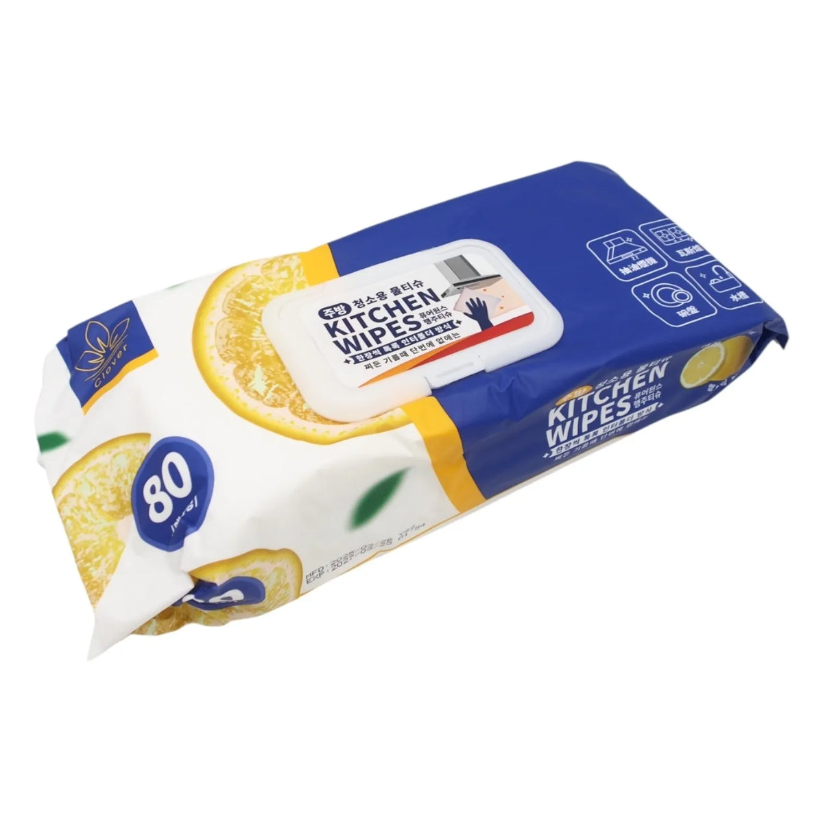 Drėgnos virtuvės valymo servetėlės Kitchen Wipes, 80 vnt., minkštos ir švarios, tinka virtuvės paviršiams valyti.
