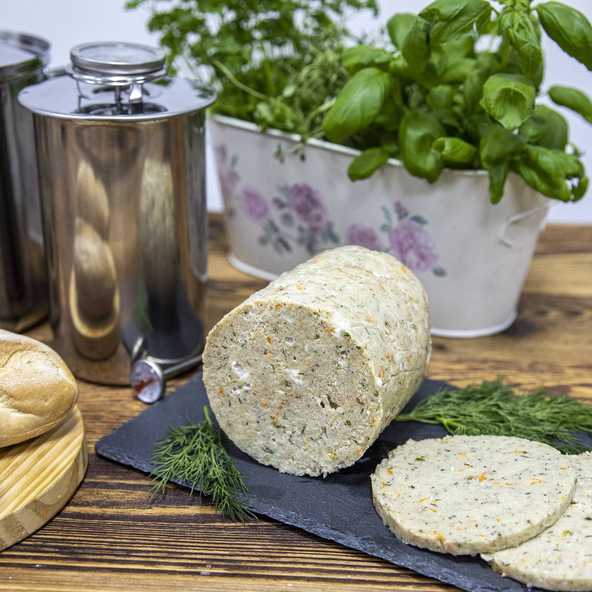Kumpio viryklė (šoninė) 1,5 kg su 4 l puodu ir termometrais, nerūdijančio plieno gamybos įrenginys, surinktas įrenginys.