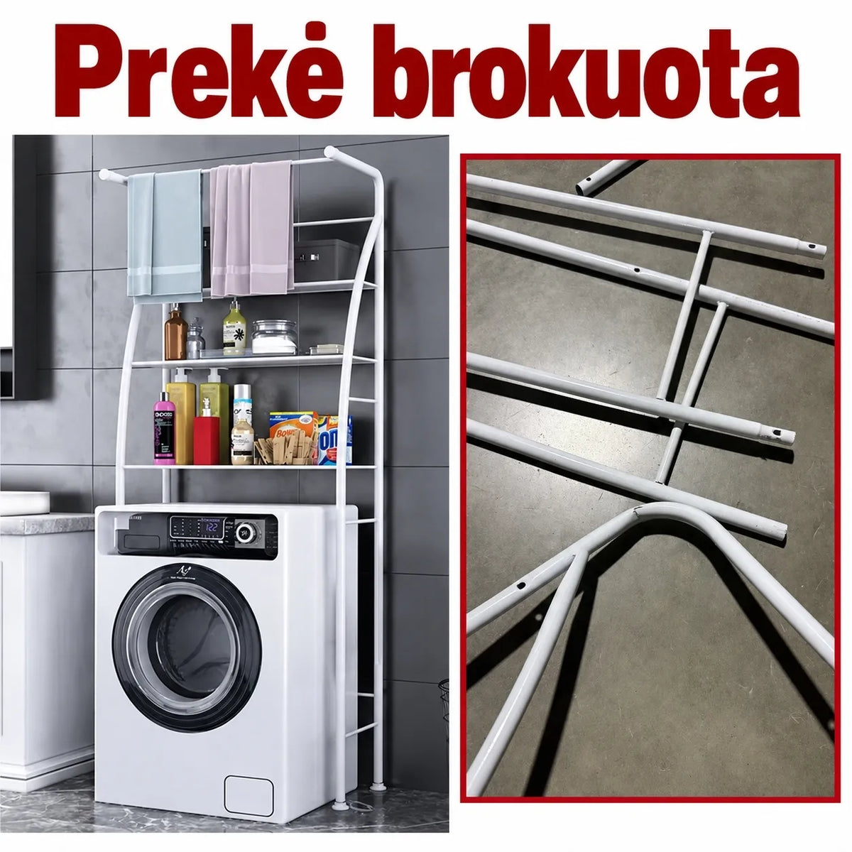 Lentyna virš skalbimo mašinos, BROKAS, tvirta ir funkcionali, skirta papildomam daiktų laikymui namuose.
