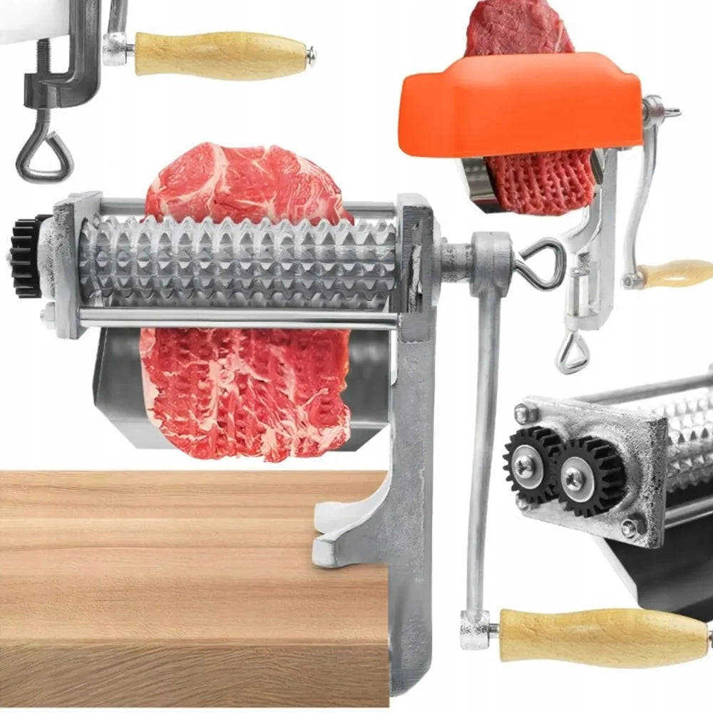 Rankinis mėsos minkštintuvas „Meat Tenderiser“ – metalinis įrankis mėsos suminkštinimui, su rankena ir ašmenimis.