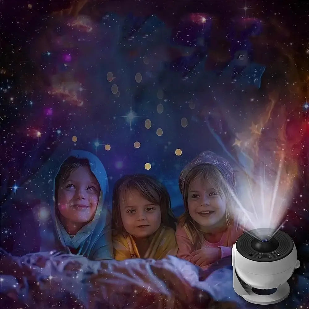 Namų planetariumo projektorius su 13 diskų, rodo žvaigždžių ir planetų modelius, tinka edukacijai ir namų pramogoms.