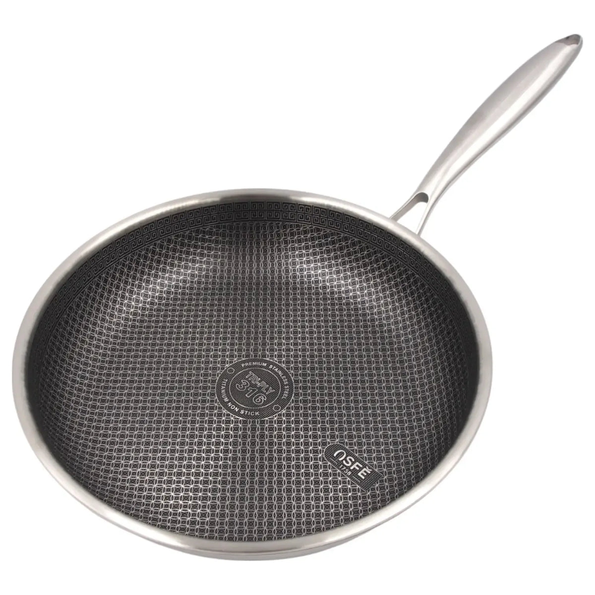 Nerūdijančio plieno hibridinė keptuvė OSFE 316, 26 cm, su patogiu rankena ir lygiu paviršiumi, tinkama kepti ir troškinti.