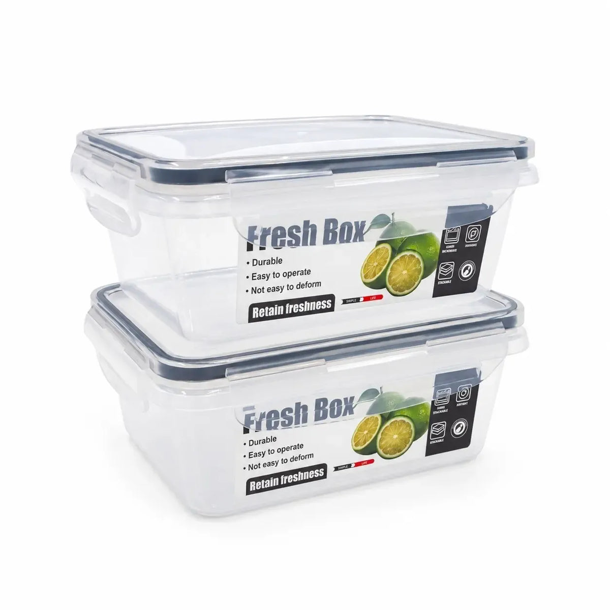 Plastikinių maisto laikymo indų rinkinys su dangčiais, 2 vnt., skaidrus plastikas, idealus maisto saugojimui namuose.