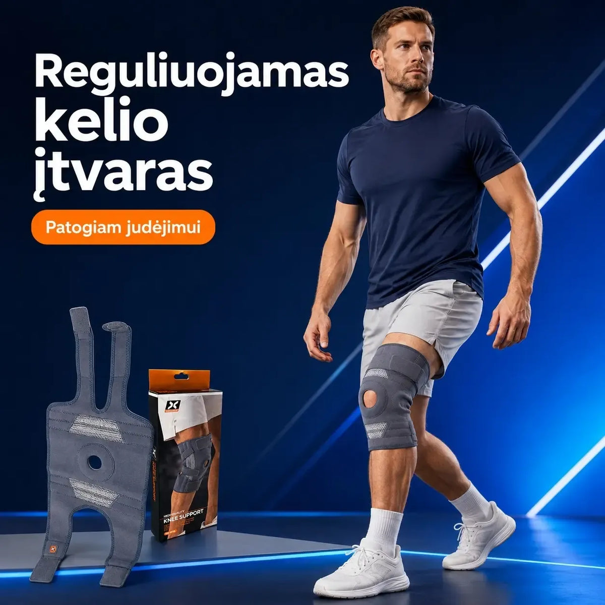 Sutvirtintas kelio įtvaras „Knee Support“ 5775, elastinis ir stabilizuojantis kelio sąnario įtvaras, tinkamas sportui ir reabilitacijai.
