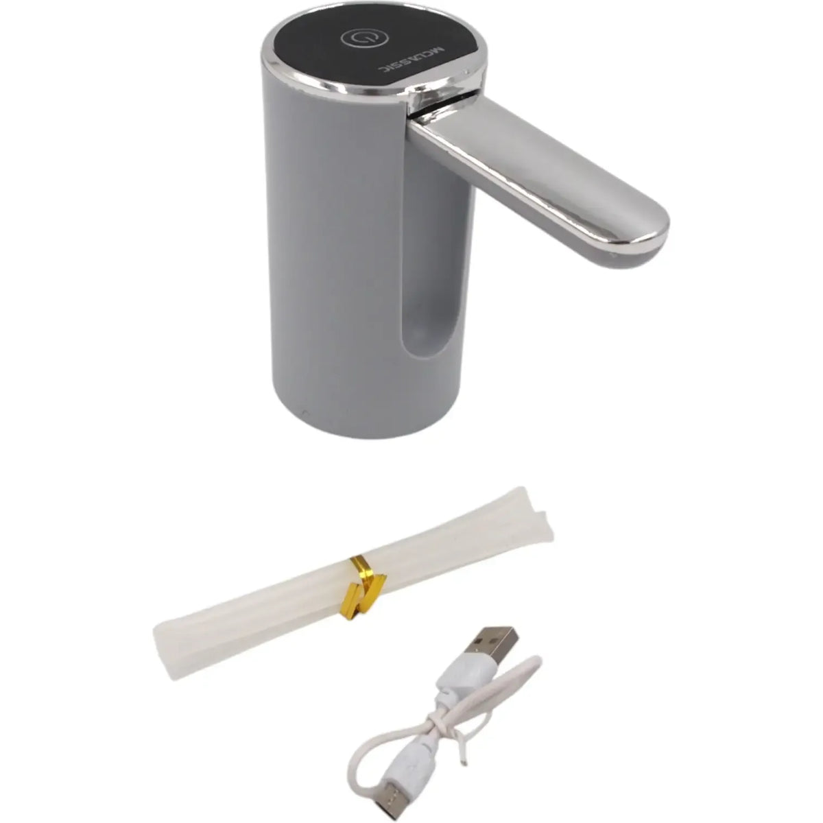 Automatinis įkraunamas vandens dozatorius su skaidriu korpusu ir reguliuojamu išpylimo vamzdeliu, skirtas patogiam naudojimui.