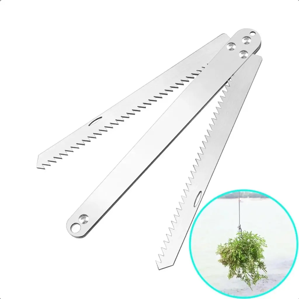Žvejybos vietos valymo grėblys su virve, skirtas dugno valymui, naudotas žvejybos proceso metu, matomas rankenėlė ir grėblio dalis