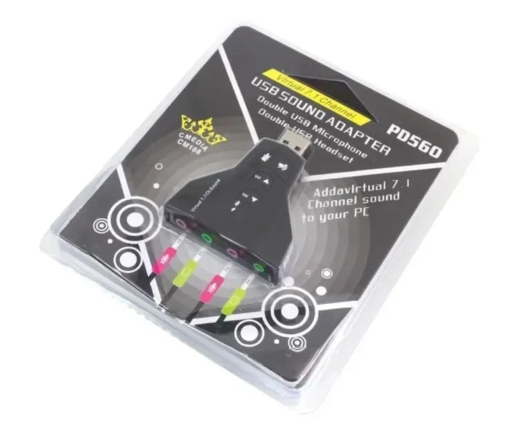 7.1 garso plokštė su USB ir AUX jungtimis, juodas kompaktiškas garso adapteris