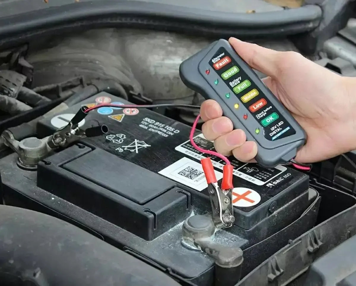 12V akumuliatoriaus testeris diagnostikai, matuoja baterijos būklę ir įtampą, naudojamas automobilių ir kitų prietaisų akumuliatoriams.