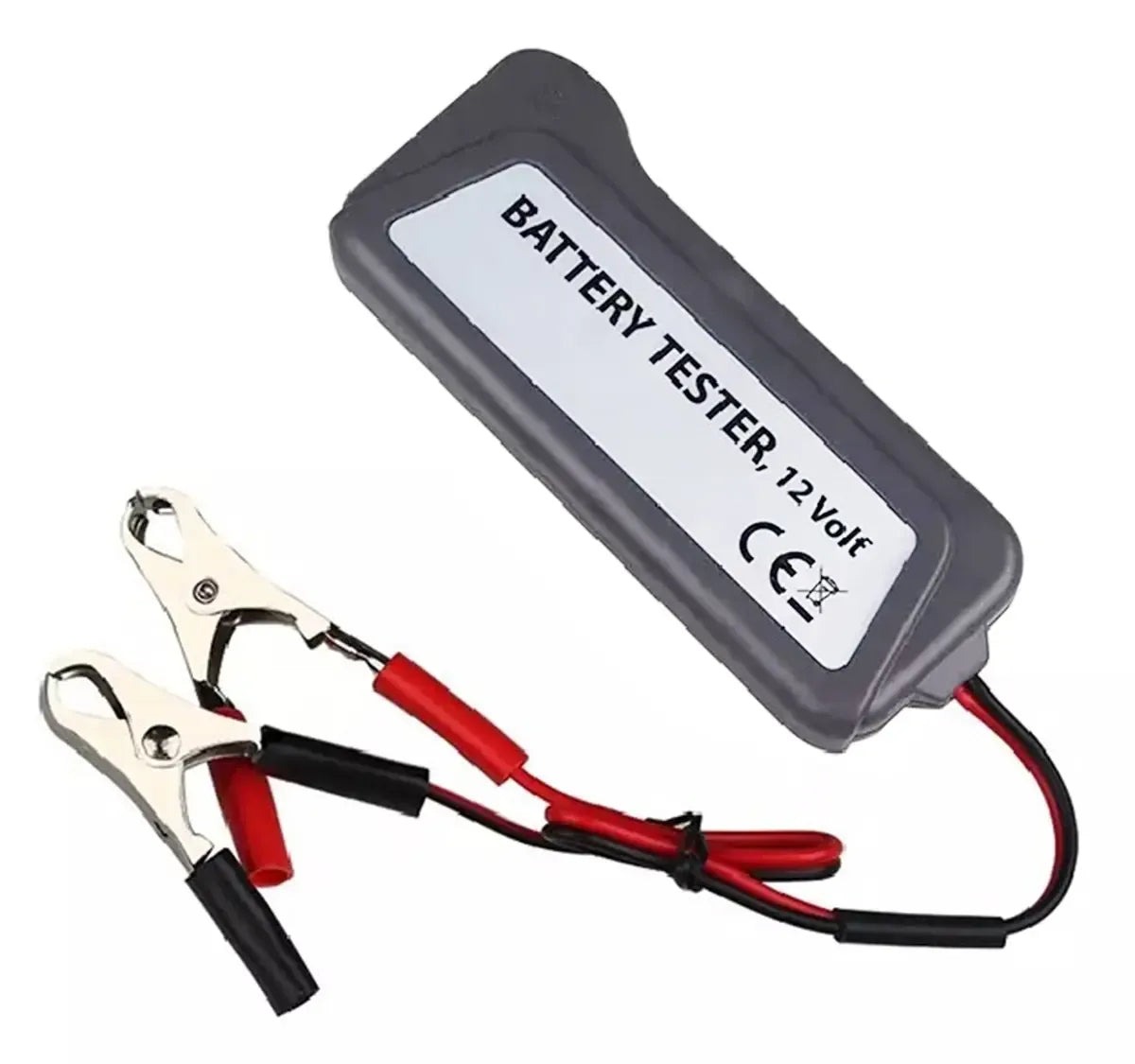 12V akumuliatoriaus testeris diagnostikai, skirtas patikrinti automobilio baterijos būklę, su ekranų ir jungčių detalėmis.
