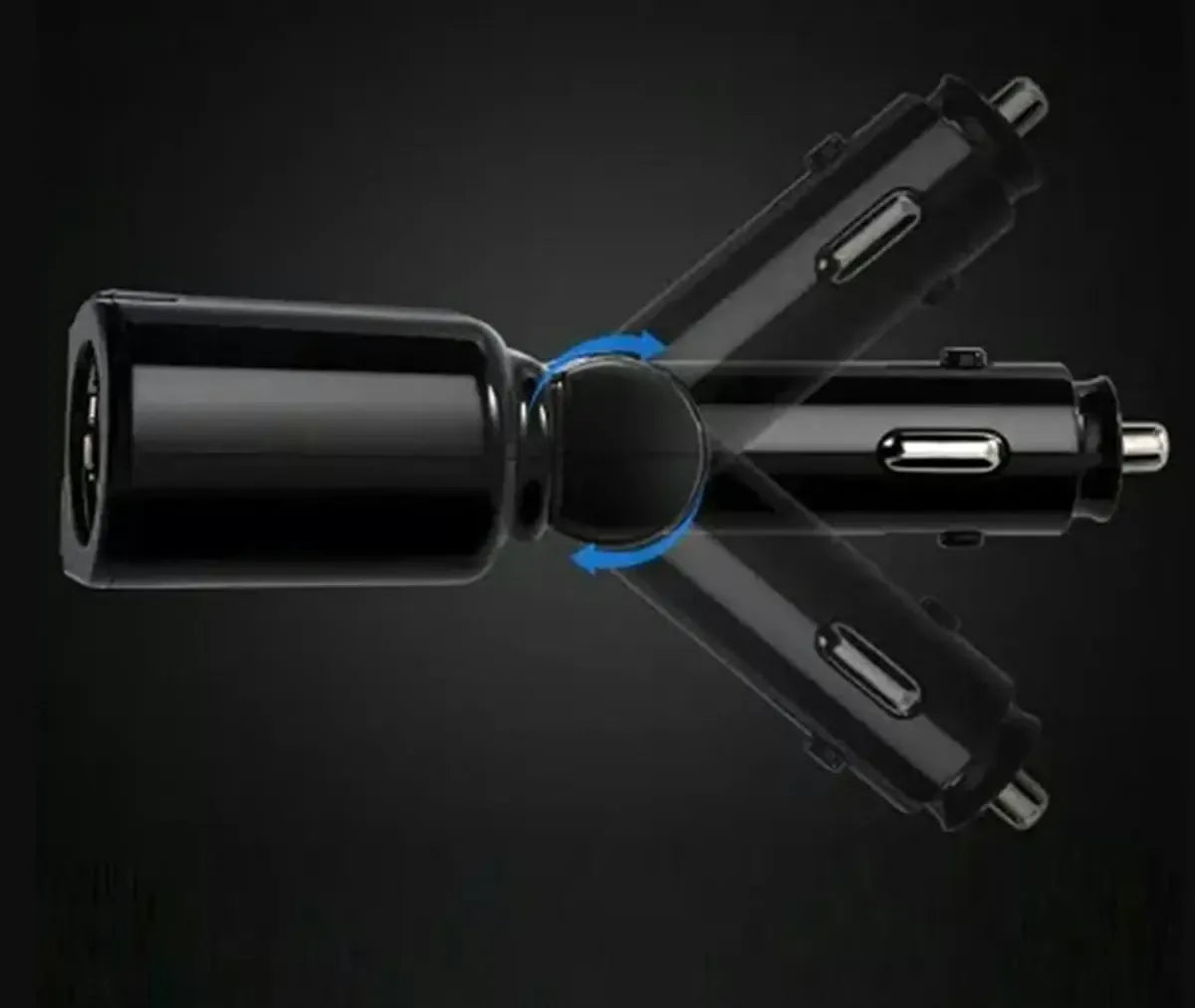 12V automobilinis cigarečių žiebtuvėlio skirstytuvas su USB lizdais ir voltmetru, juodas metalinis su įmontuotu matuokliu.