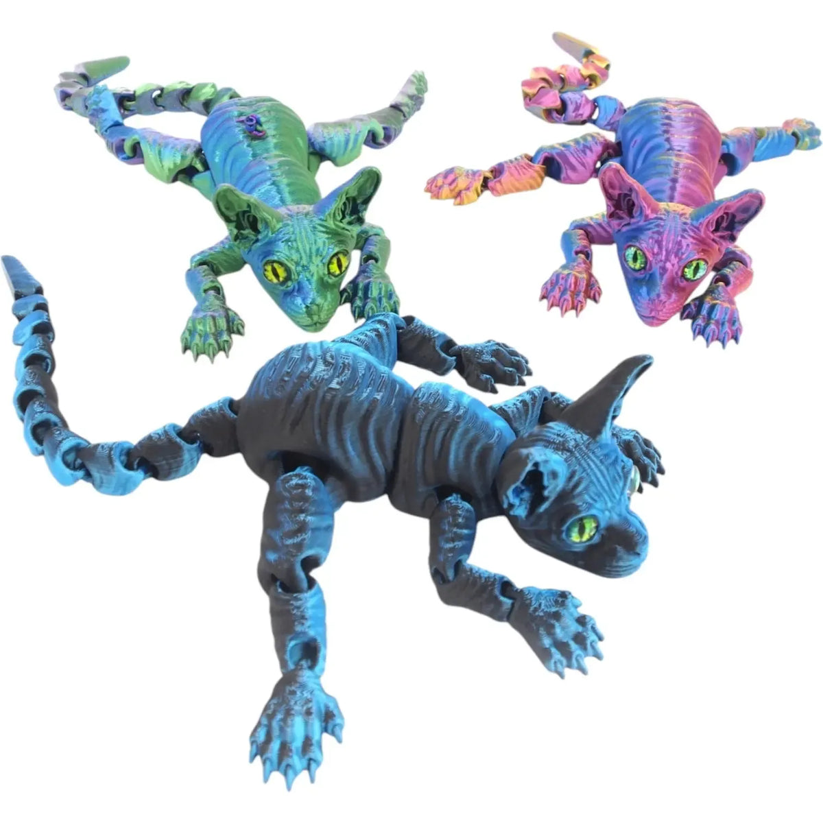 3D katino-drakono figūrėlė dekoracijai, spalvinga ir detalizuota keramikinė ar plastikinė 3D dekoro figura