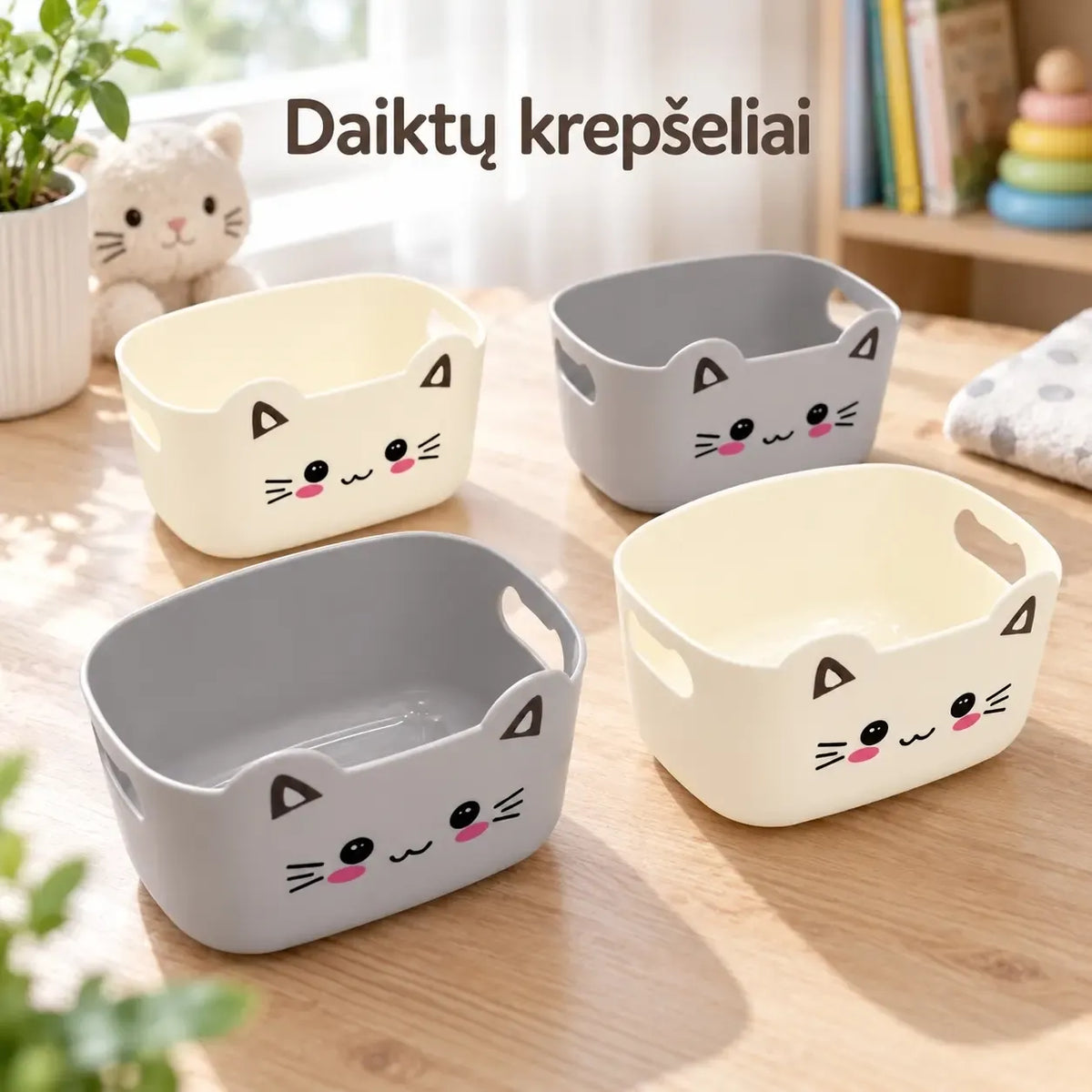 Keturi plastikiniai indeliai smulkmenoms, sandėliavimui, įvairios paskirties, skaidrūs ir patvarūs, TR2364A.