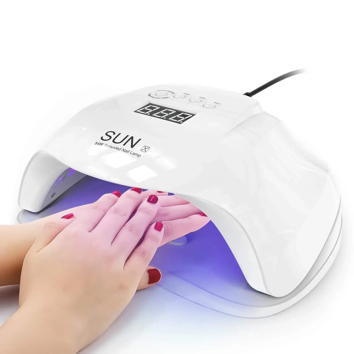 Hibridinė UV/LED nagų lempa SUN 54W, skirta profesionaliam manikiūrui, su pažangia technologija ir universalumu.