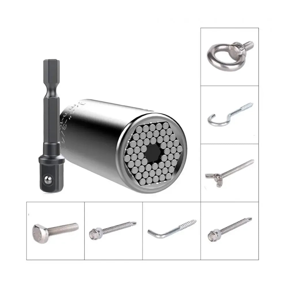 Universali 7-19mm galvutė su adapteriu ir raktu, tinka įvairiems suvirinimo ar mechanikos darbams, rankinis įrankis.