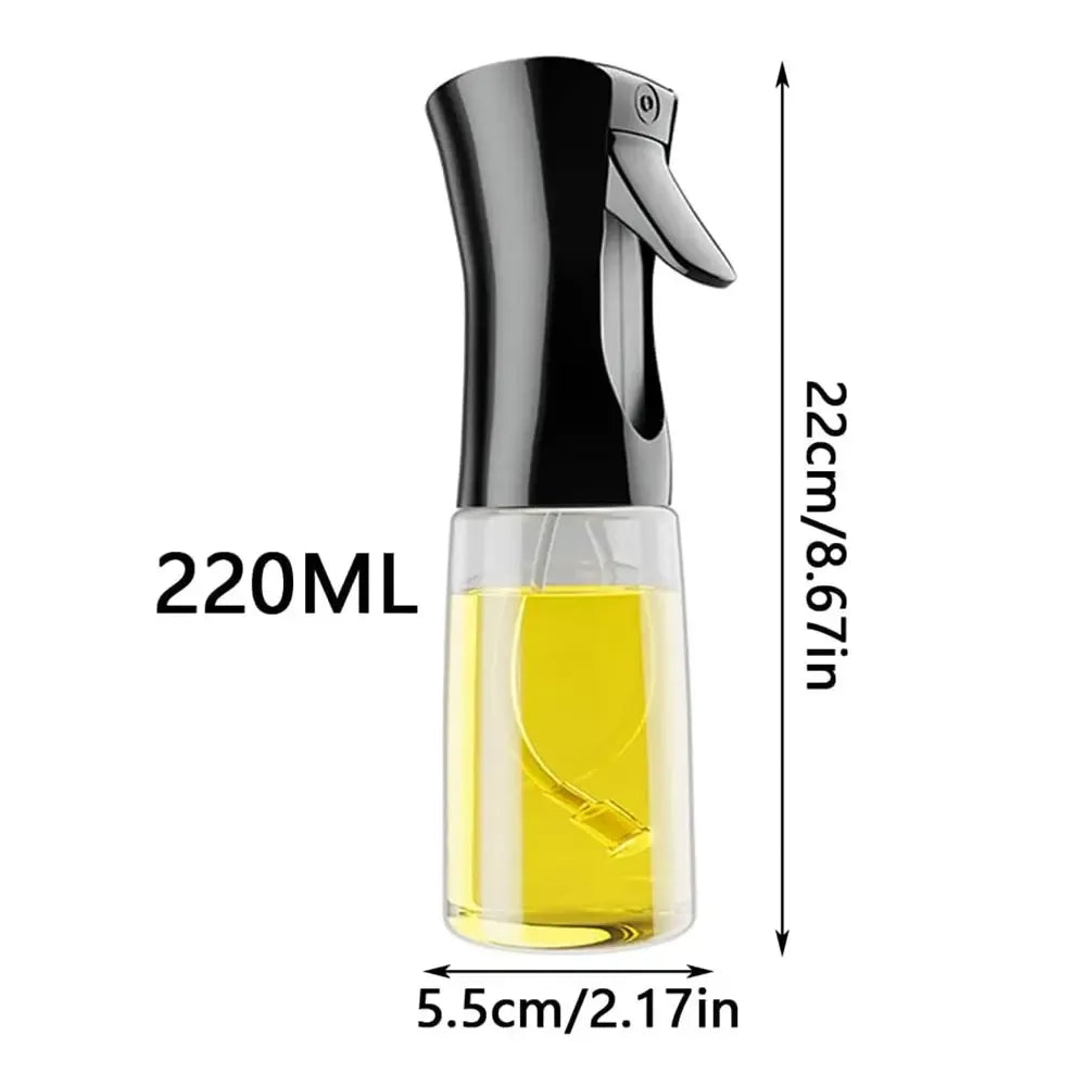 Didelis aliejaus purkštukas, 220 ml, tinkamas kepimui ir maisto gaminimui, su patogiu purškimo mechanizmu.