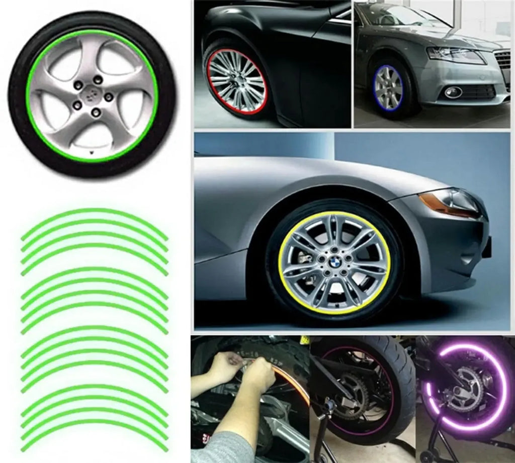 Žalios šviesą atspindinčios ratlankių lipdukai, 16-18 colių, apsauginiai automobilių ratlankių lipdukai.