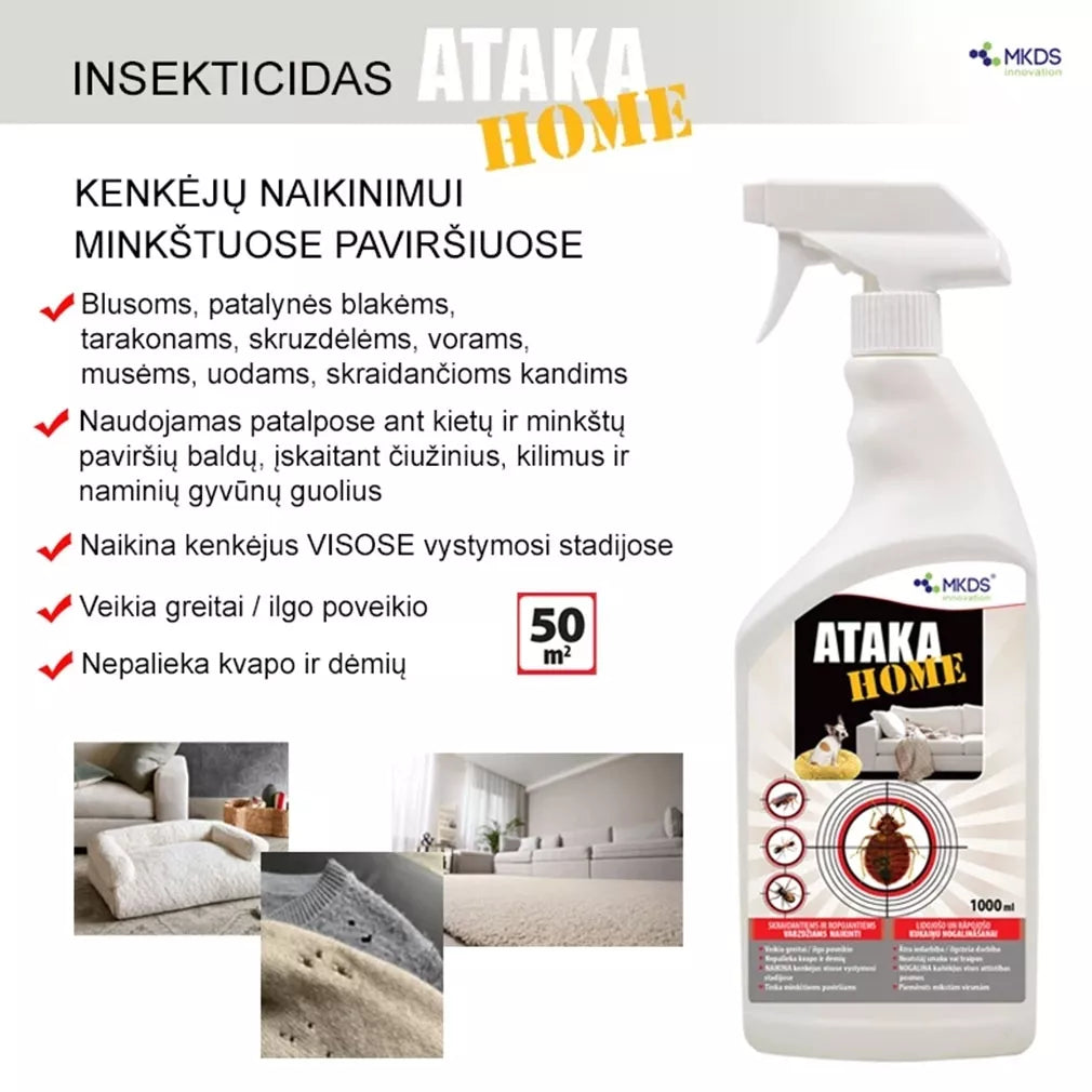 Ataka HOME insektitsiid putukate tõrjeks vaipadel ja madratsitel, 1L