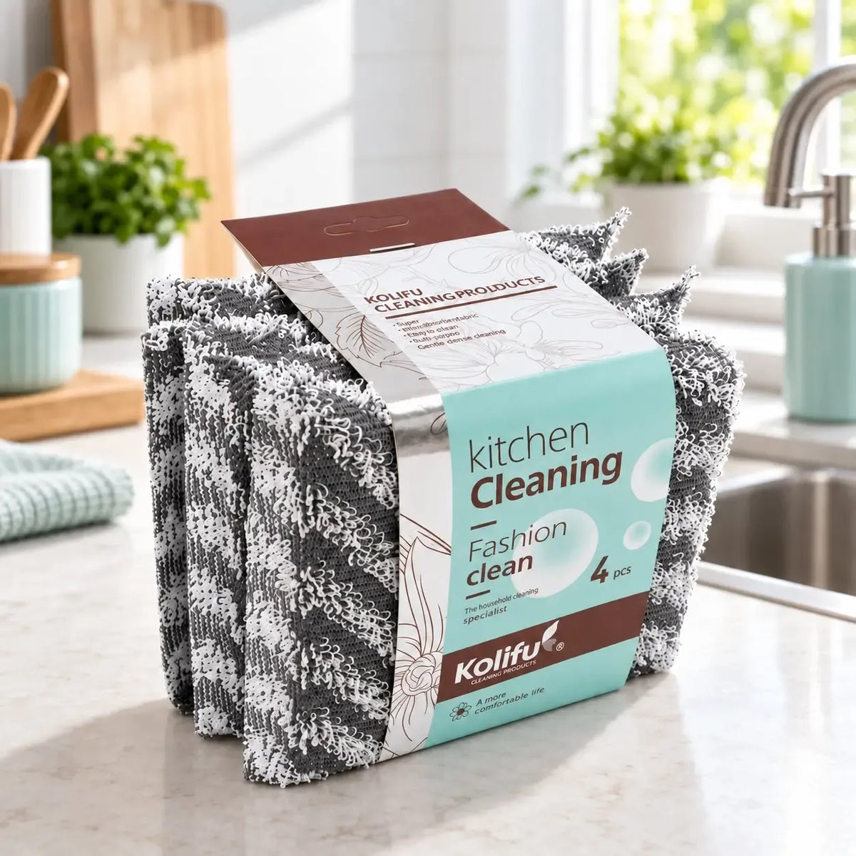 Aukštos kokybės valymo kempinėlės ir šveistukai, 4 vienetai, namų valymo ir indų plovimo reikmėms.