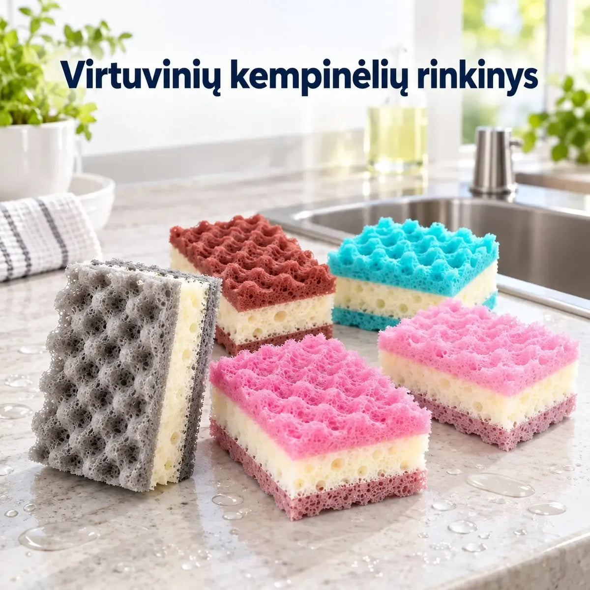 Penkių aukštos kokybės valymo kempinių rinkinys, skirtas buitinėms valymo reikmėms, TR2289.
