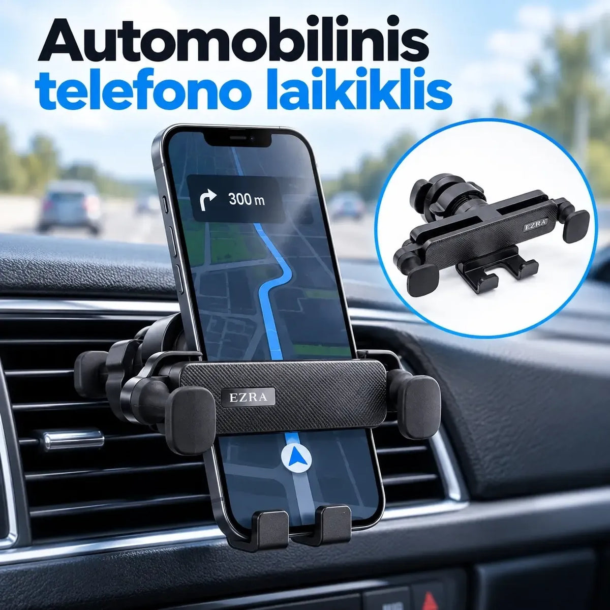 Automobilinis telefono laikiklis EZRA HL94, tvirtinamas prie prietaisų skydelio, su reguliuojamu laikikliu ir silikoninėmis atramomis.