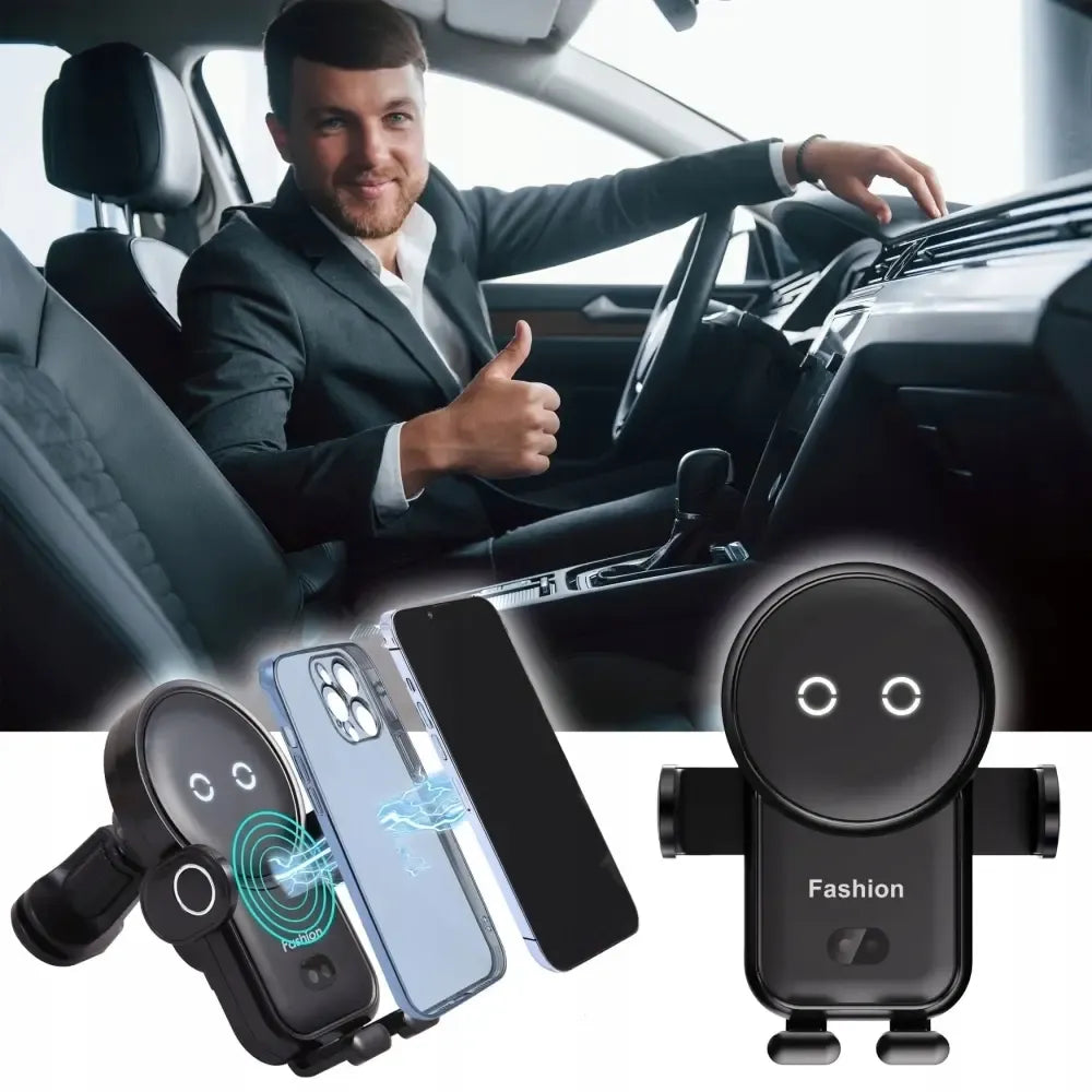 Automobilinis telefono laikiklis su belaidžiu įkrovimu Qi, tvirtinamas prie oro pagalvės, su išmaniųjų telefonų laikymo funkcija.