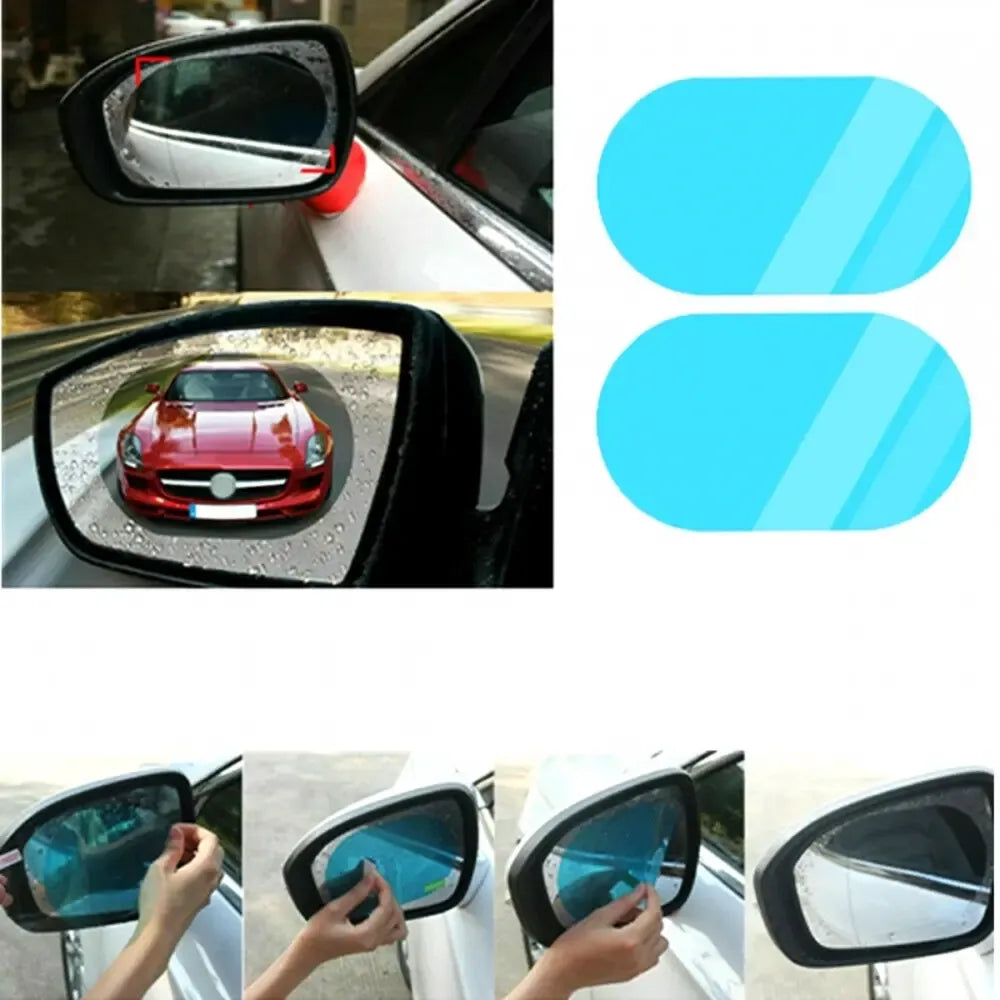 Automobilio veidrodėlių apsauginė plėvelė su anti-rūko funkcija, skirta automobilių veidrodėliams, matoma nuotraukoje.