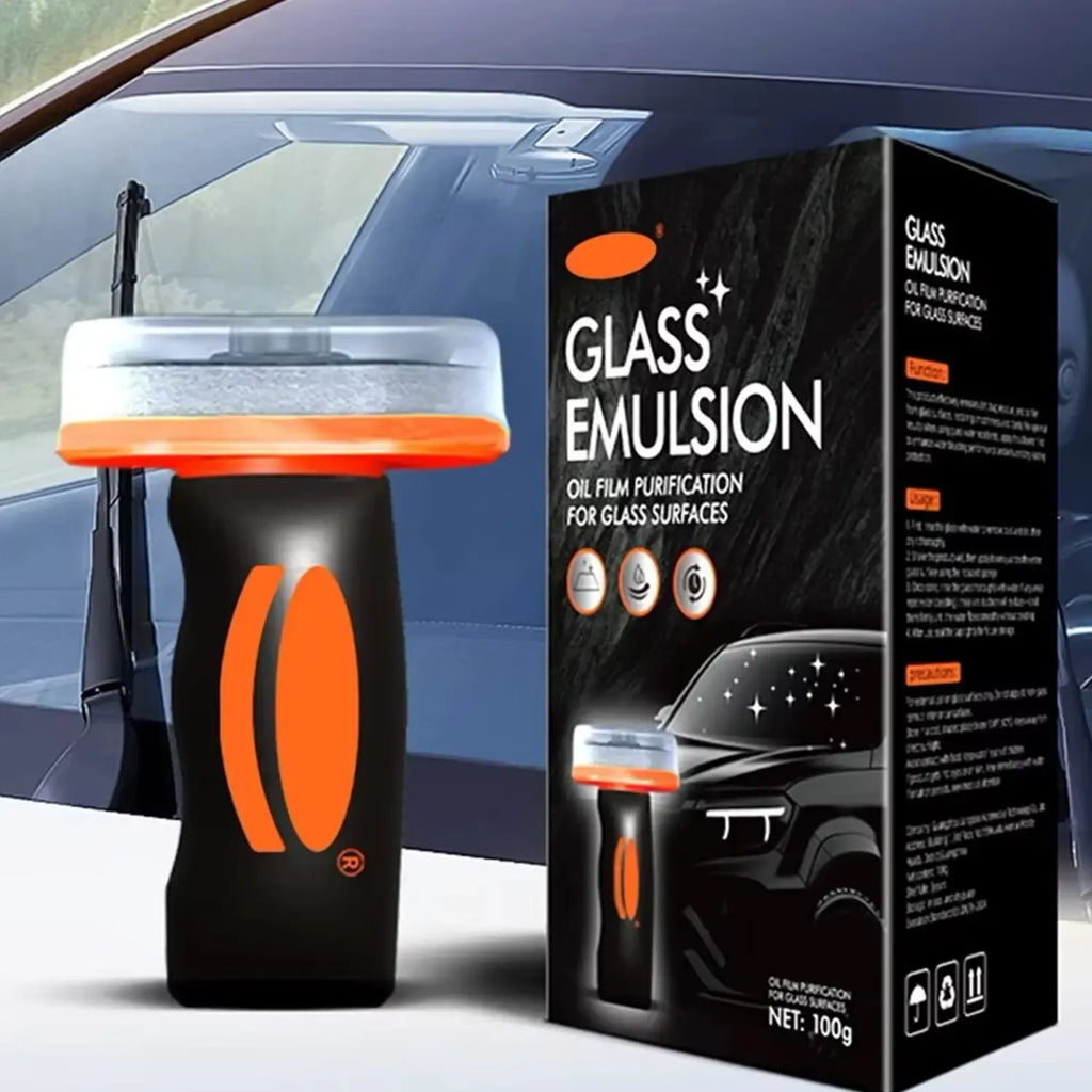 Automobilio stiklo valymo emulsija su aplikatoriumi, skirta švariems ir skaidriems automobilio stiklams valyti.