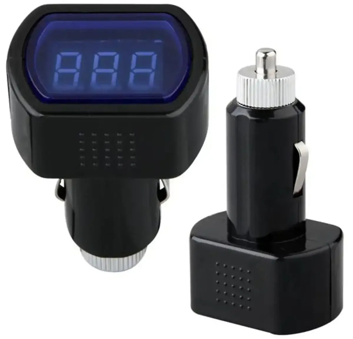 Automobilio voltmetras 12–24V su LCD ekranu, matuoja įtampą ir parodo realaus laiko skaitmeninius duomenis.
