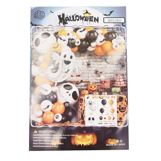 Helio balionų girlianda Halloween su juokingais ir spalvingais helio balionais, puikiai tinkančioms Helovyno šventei.