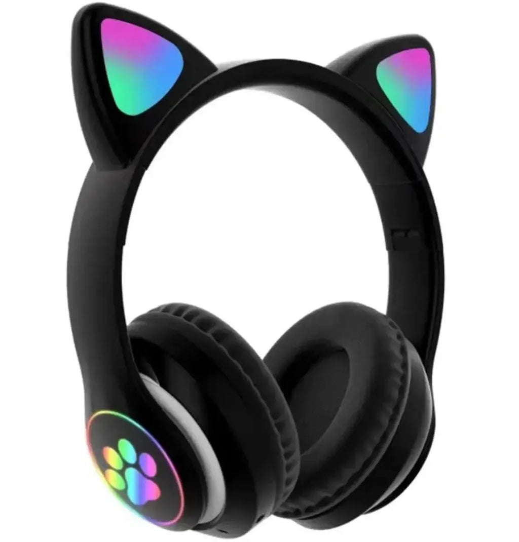 Belaidės vaikiškos ausinės su LED katės ausytėmis ir Bluetooth 5.0, patraukliomis spalvomis ir komfortišku dizainu.