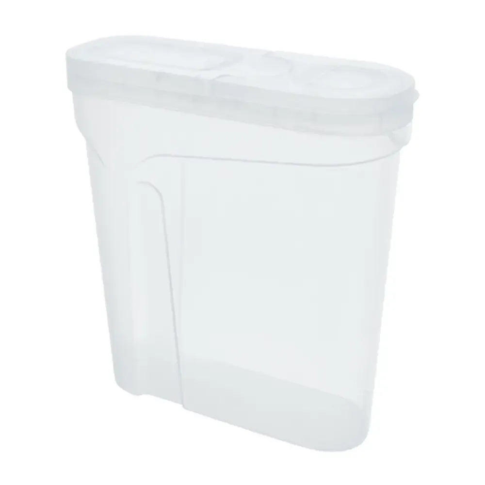 Birių produktų indas 4L – maisto dozatorius sausų produktų laikymui, plastikinis, su dangčiu, skaidrus, patvarus.