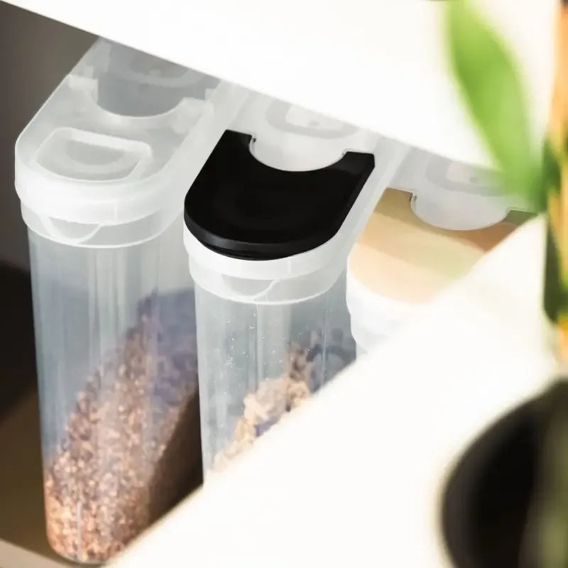 Birių produktų indas 4L, maisto dozatorius sausų produktų laikymui, plastikinis, skaidrus ir sandarus.