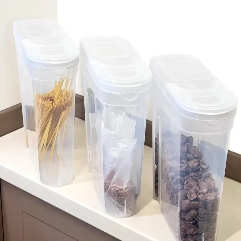 4 litru plastikinis maisto dozatorius sausų produktų, skaidrus ir patogus saugojimui, prekybinis indas.